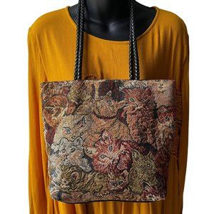 Cats Tapestry Shoulder Bag Tote Purse Double Strap Multicolor Women’s Phoebe B